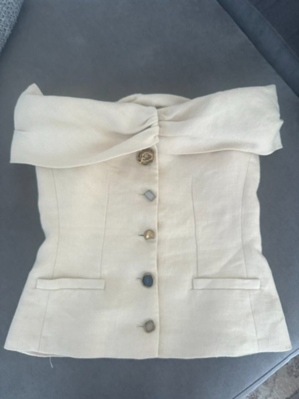 Zara Linen Off-Shoulder Button Front Top - Picture 6 of 6